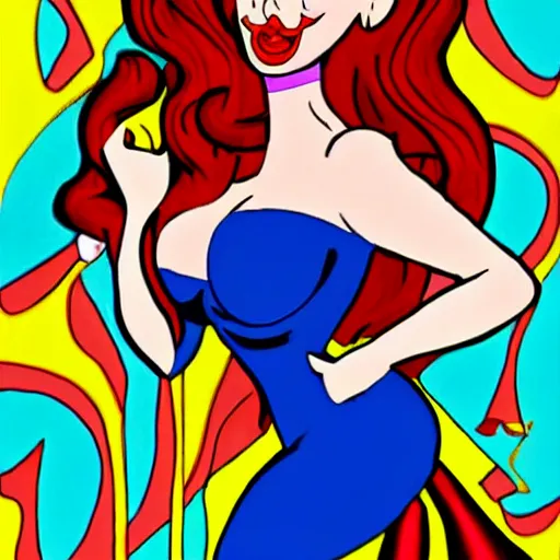 Image similar to jessica rabbit as a goth, drawn like pop art