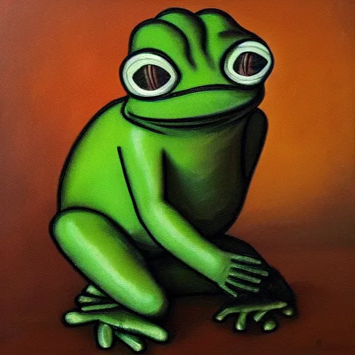 Prompt: depressed pepe the frog, oil painting, baroque style, high quality, 4 k