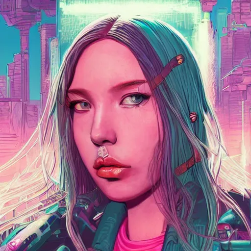 Image similar to portrait painting of a cyberpunk olivia hye from loona, sharp focus, award - winning, trending on artstation, masterpiece, highly detailed, intricate. art by josan gonzales and moebius and deathburger