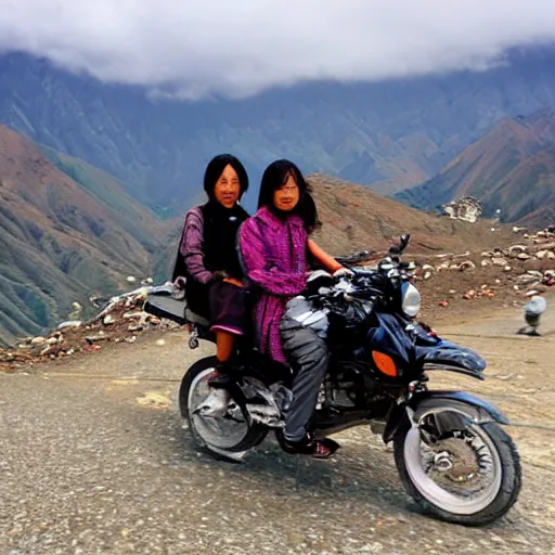 Image similar to Two japanese women riding motorbikes through the Himalayas