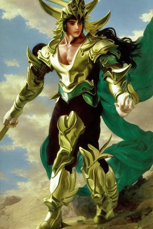 Image similar to Dragon Shiryū from Saint Seiya with his green armor by William Adolphe Bouguereau