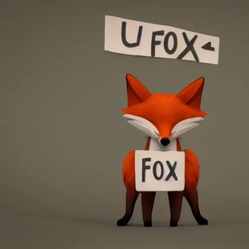 Image similar to a fox holding up a blank sign, digital art, unreal engine, blender