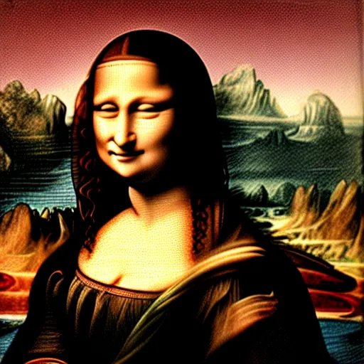 Prompt: cave-painting of the Mona Lisa