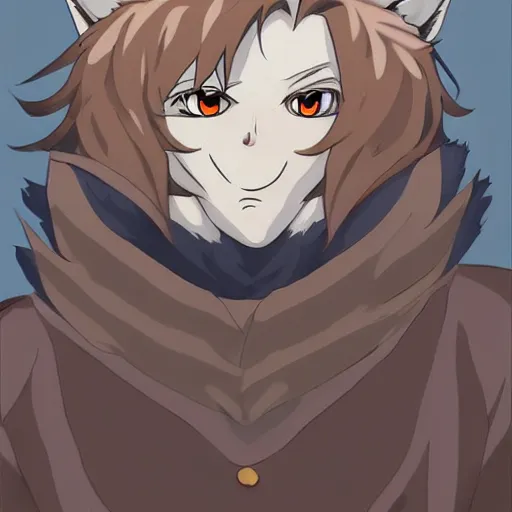 Image similar to key anime visual portrait of an anthropomorphic male wolf furry fursona, handsome eyes, official anime concept anime art