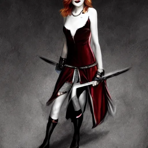 Image similar to full body of emma stone as a vampire warrior