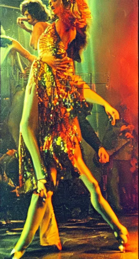 Prompt: the Antichrist dancing at Studio 54, disco, saturated color, high contrast, strobe lights, sparkles, depth of field, 1976, bad vhs