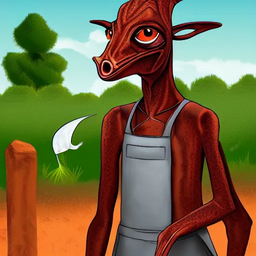 Image similar to jar jar binks working on his dairy farm, digital art