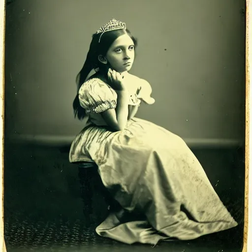 Image similar to clear photography of a beautiful princess sitting down, circa 1 8 6 3