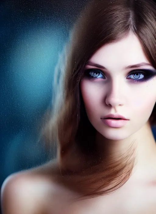 Prompt: a young Russian woman with brunette looking at the camera while in a swirling alternate reality. close-up of face with smokey eyeshadow. soft detailed painting at 16K resolution and amazingly epic visuals. epically beautiful image. amazing effect, image looks gorgeously crisp as far as it's visual fidelity goes, absolutely outstanding. vivid clarity. ultra detail. iridescent. mind-breaking. mega-beautiful pencil shadowing. beautiful face. Ultra High Definition. soft shading. soft texture. intensely beautiful.