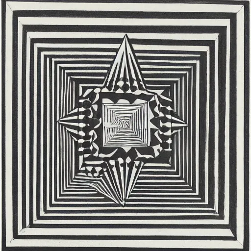 Prompt: “Impossible platonic solids, optical illusion art by M.C. Escher, lithograph, 1959”