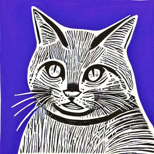 Prompt: cat linocut print by Julie de Graag