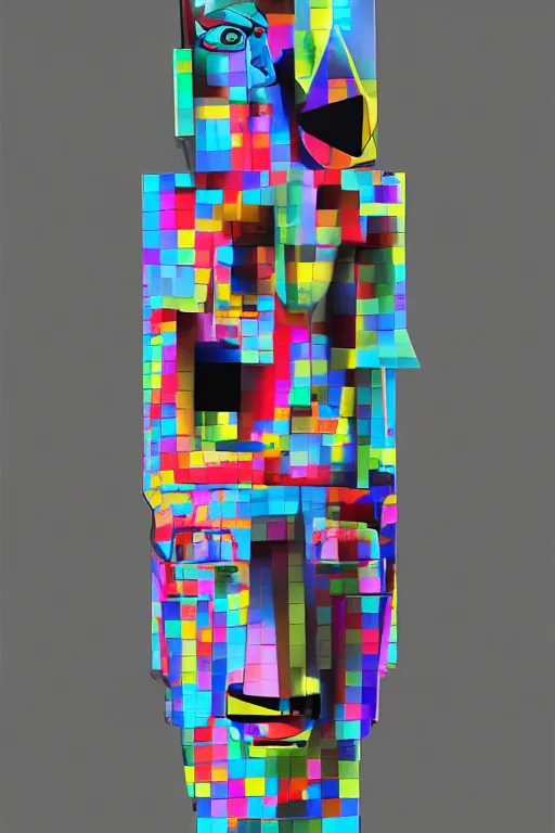 Image similar to cubist moai statue cutout digital illustration cartoon colorful beeple