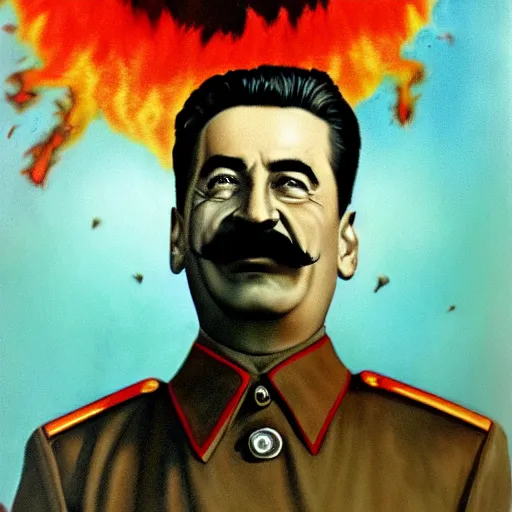 Image similar to stalin is on fire, scary art in hellish style, art in 4 k