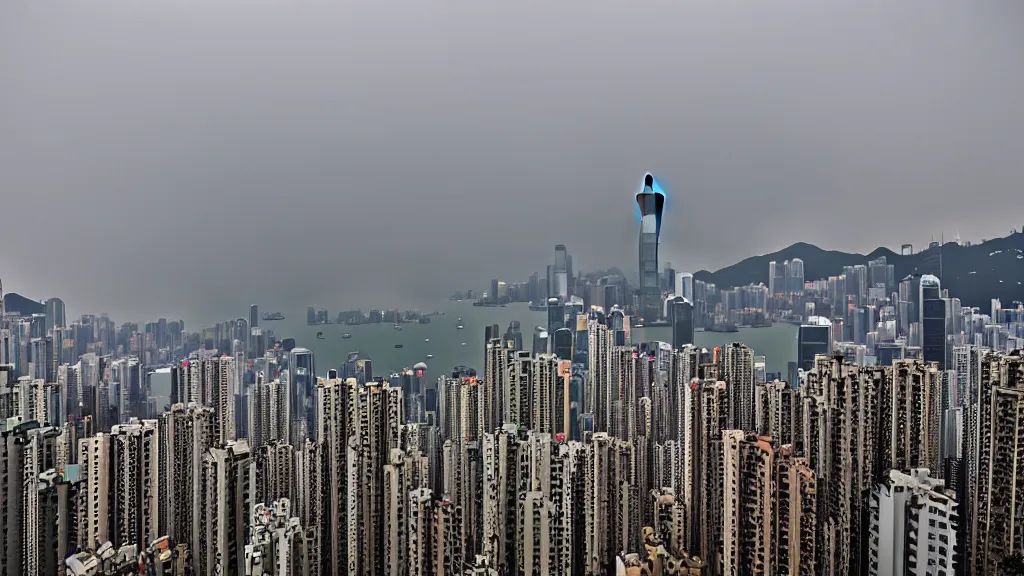 Image similar to a tornado ripping through the city of hong kong