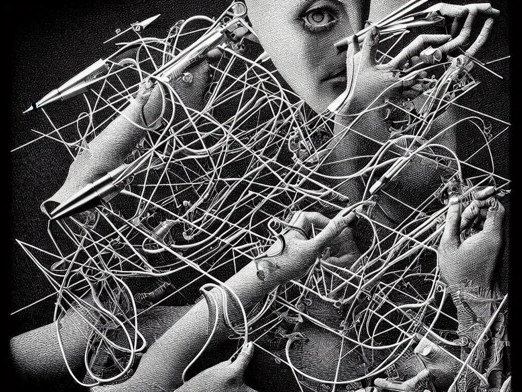 Image similar to highly detailed photo of plotter drawing life, trending on deviantart, neo surrealism, sharp focus, a lot of little details, octane, masterpiece, art by max ernst