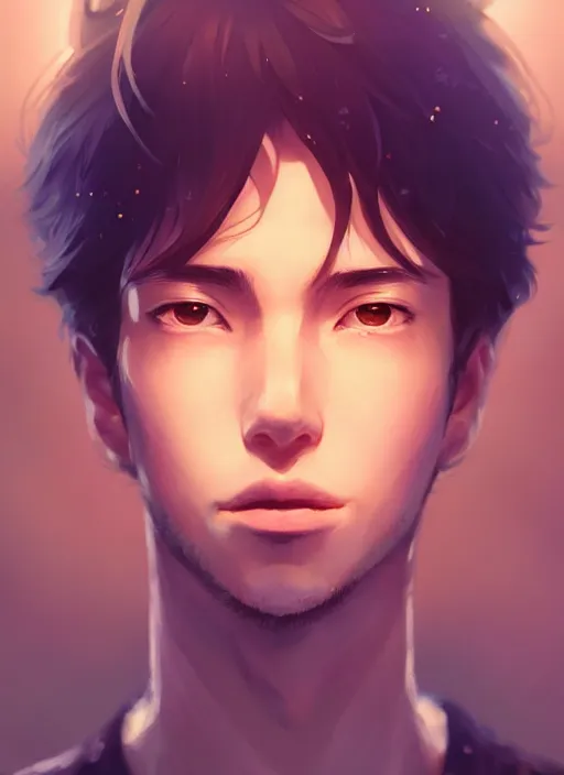 Image similar to a portrait of the most beautiful man in the world, intricate, tone mapped, ambient lighting, highly detailed, digital painting, artstation, concept art, 4 k, god rays, stunning beautiful, glowing eyes, sharp focus, by makoto shinkai and akihiko yoshida and hidari and wlop