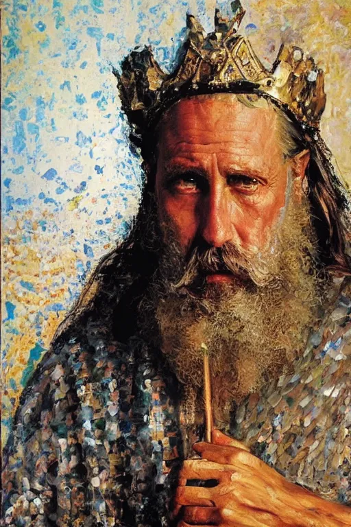 Image similar to highly detailed palette knife oil painting of a historically accurate depiction of the ancient biblical israeli king david, thoughtful, by Peter Lindbergh, impressionistic brush strokes, painterly brushwork