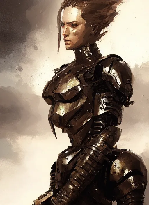 Prompt: epic woman portrait in armour made out of strongest metal gear by greg rutkowski