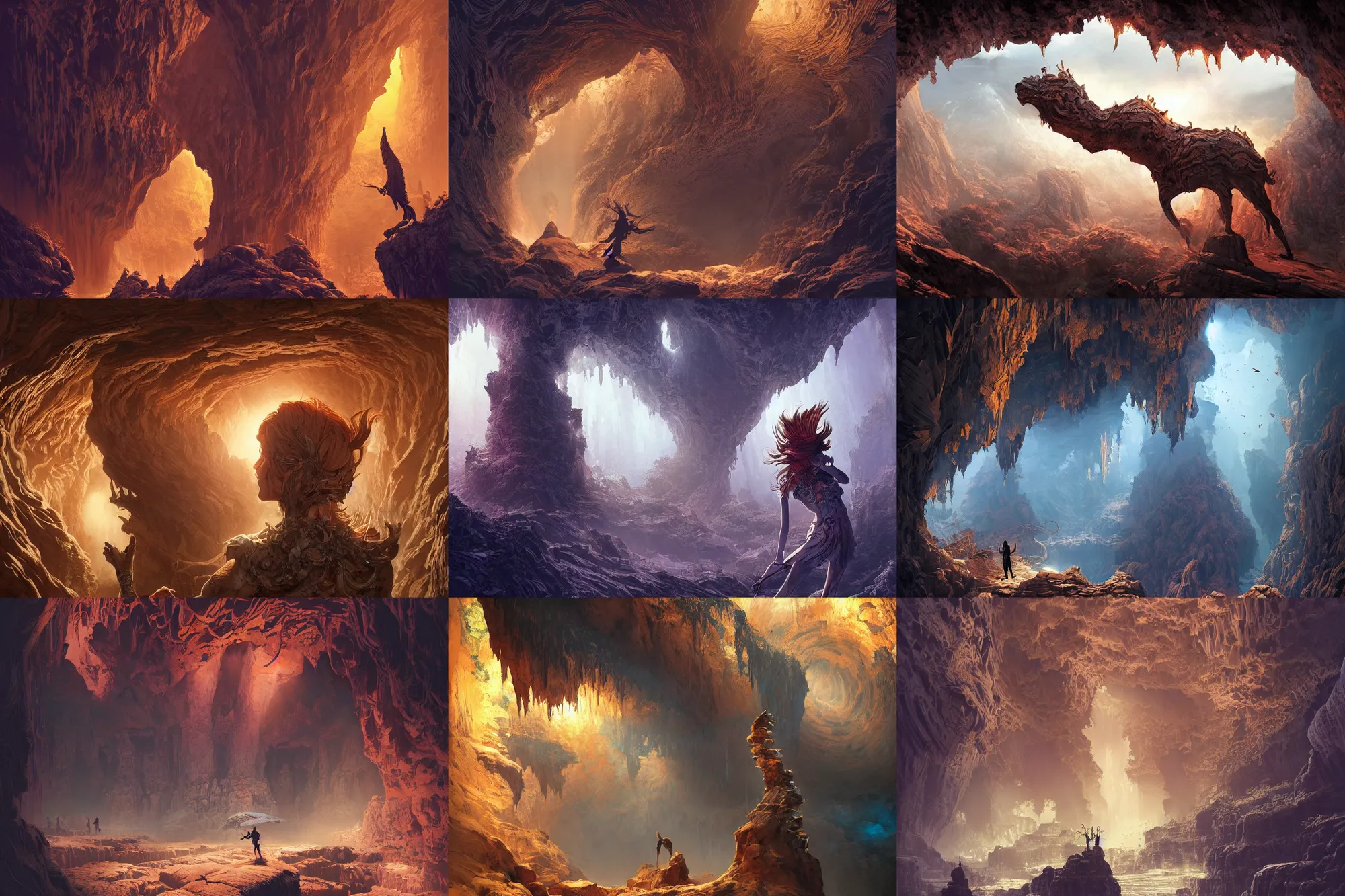 Prompt: printerest, [ some cool cave art done with mj ], intricate, epic lighting, cinematic composition, hyper realistic, 8 k resolution, by artgerm, tooth wu, dan mumford, beeple, wlop, rossdraws, james jean, andrei riabovitchev, marc simonetti, yoshitaka amano, artstation