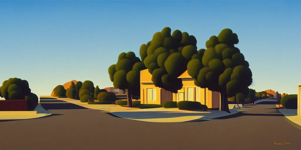 Image similar to a california street, blue sky, summer evening, kenton nelson