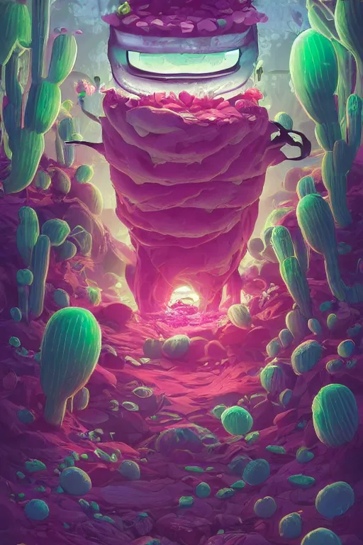 Image similar to roots cactus sushi cristal smurf ghost creature animal sushi cristal very big eye roots cactus elemental flush of force nature micro world fluo fishscale, behance hd by jesper ejsing, by rhads, makoto shinkai and lois van baarle, ilya kuvshinov, rossdraws radiating a glowing aura global illumination ray tracing hdr