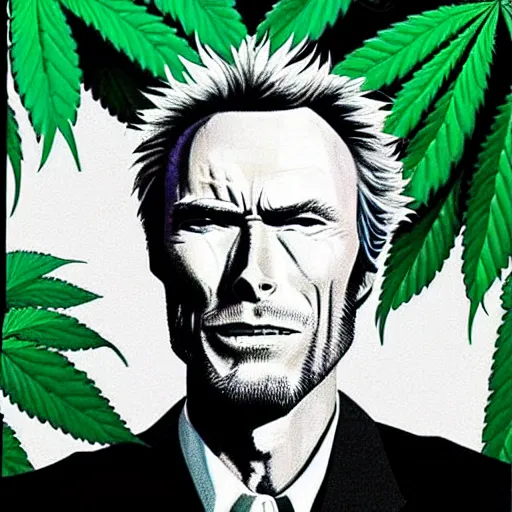 Prompt: clint eastwood portrait made of cannabis, weed art