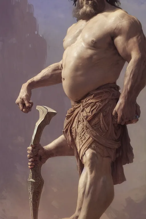 Image similar to ancient historically accurate depiction of the Bible Character Goliath of Gath, the Philistine warrior giant by frank miller, illustration by Ruan Jia and Mandy Jurgens and William-Adolphe Bouguereau, Artgerm, 4k, digital art, surreal, space dandy style, highly detailed, godsend, artstation, digital painting, concept art, smooth, sharp focus, illustration by Ruan Jia and Mandy Jurgens and William-Adolphe Bouguereau, Artgerm