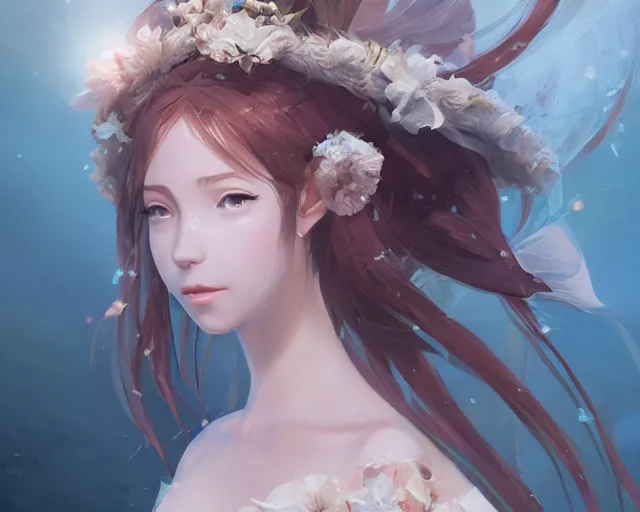 Prompt: Portrait of a beautiful young elegant ocean singer in anime style ， full of details, matte painting, concept art, smooth, by krenz cushart and wlop，trending on cgsociety and artstation，8kHDR，light effect，rtx on，-H 1280