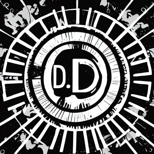 Image similar to the letter d, company logo, comics, high contrast, monochromatic