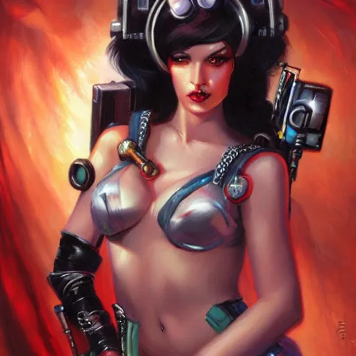 Image similar to portrait of a 1 9 2 0 style cyberpunk pinup girl by ralph horsley