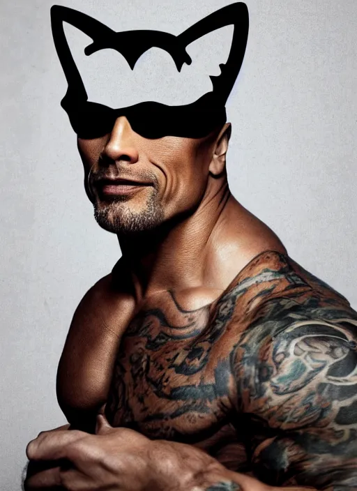 Image similar to a portrait of dwayne johnson wearing cat ears