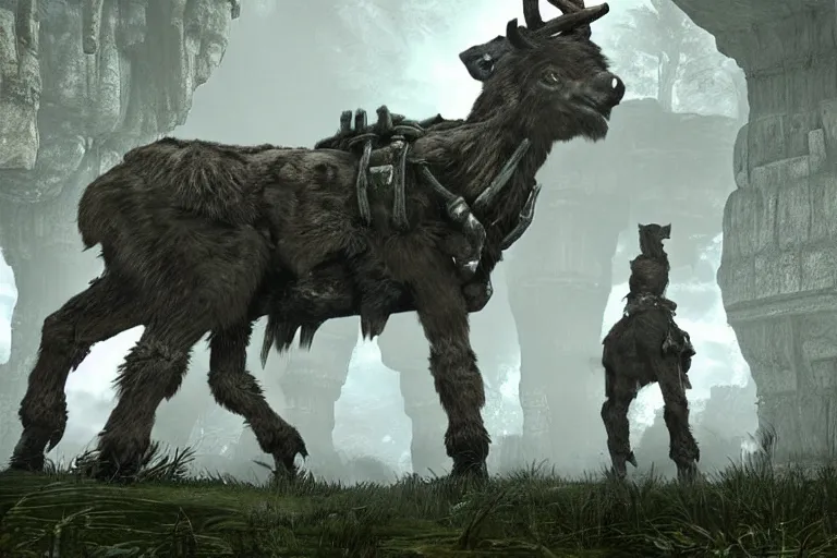 Prompt: massive golem deer from shadow of the colossus, ultra detailed