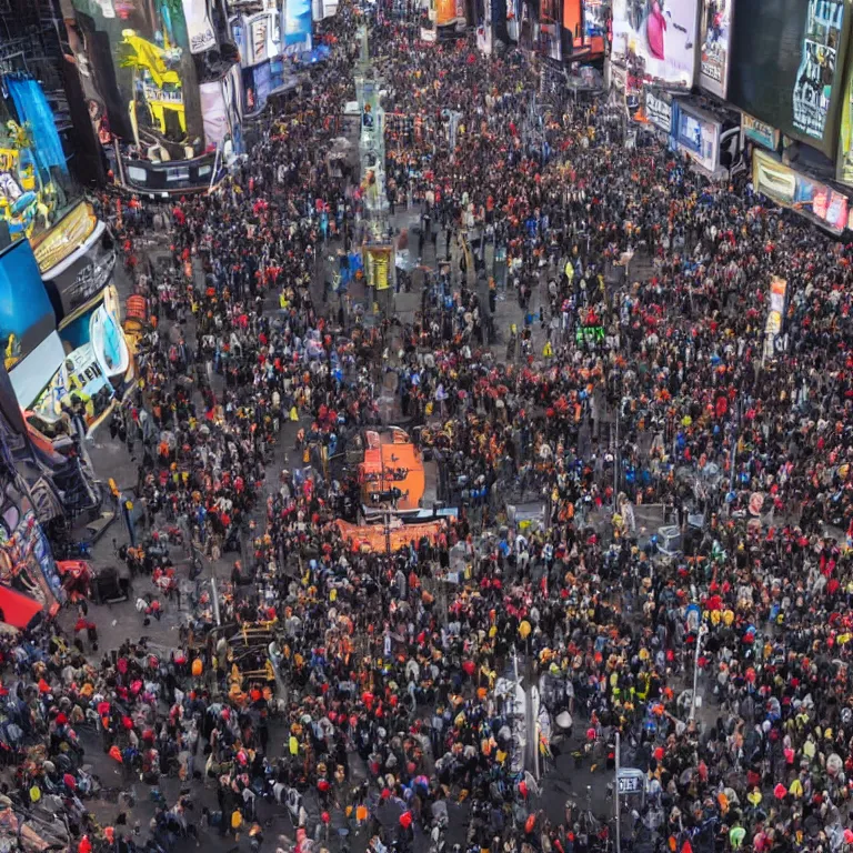 Image similar to A picture of the people of New York creating a giant human tower together in Times Square, 4k ultra hd, trending on Instagram