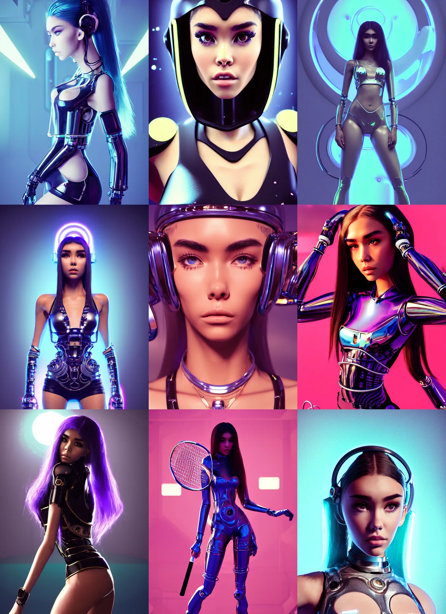 Prompt: cybernetic madison beer as edm tennisgirl | jewelry | glamorous oily soft polished rich ornate modern | weta disney movie still photo | hi - fructose, sci fi fantasy, divine proportion, smooth, octane render, sharp focus, artstation, concept art | beeple, rhads, rutkowski, artgerm, mucha, wlop, loish |