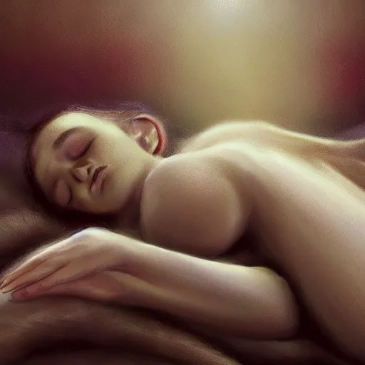 Prompt: Slowly We Fell Into Slumber And I Held You Until the End Of Time, artstation hall of fame gallery, editors choice, #1 digital painting of all time, most beautiful image ever created, emotionally evocative, greatest art ever made, lifetime achievement magnum opus masterpiece, the most amazing breathtaking image with the deepest message ever painted, a thing of beauty beyond imagination or words