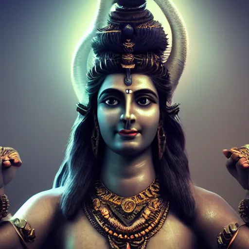 Prompt: portrait of shiva, ultra realistic photography, highly detailed, photorealistic, octane render, 8 k, unreal engine