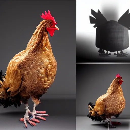 Prompt: mad scientist creating a robotic chicken, trending on artstation, hyperrealism