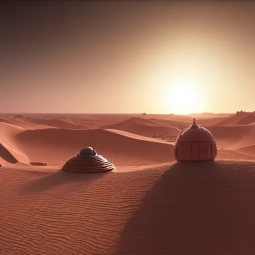 Image similar to colour aesthetic highly detailed photography scene on tatooine from dune ( 2 0 2 1 ) by alejandro hodorovski and denis villeneuve and gregory crewdson style with ultra hyperrealistic very highly detailed faces. with many details by andrei tarkovsky and caravaggio in sci - fi style. volumetric natural light hyperrealism photo on leica m - a kodak portra 4 0 0