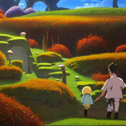 Prompt: landscape by miyazaki, pixar oil painting