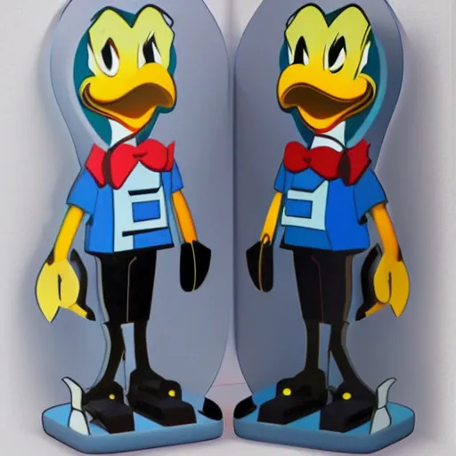 Image similar to alan turing cosplay donald duck, stop motion vinyl action figure, plastic, toy, very reflective, aaron horkey style