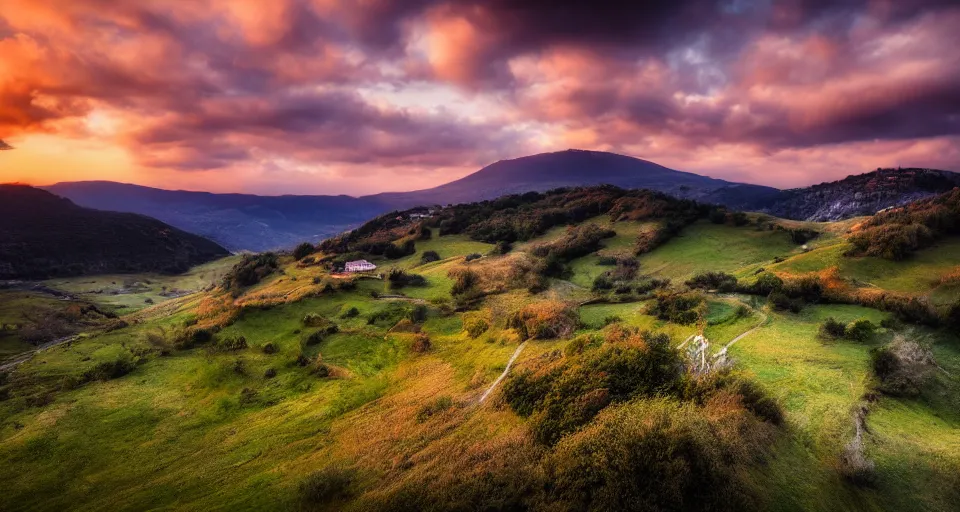 Image similar to landscape photography of Ciuca sountains sunset, clouds, mist, 500px, award winning