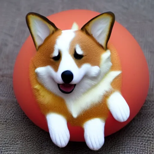 Image similar to corgi sleeping in an egg, realistic photography, high detailed