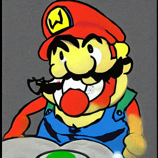 Image similar to bowser eating mario in the style of goya's saturn devouring his son