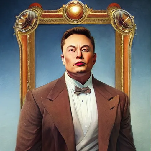 Prompt: “the ultimate gigachad, incredibly muscular Elon musk, Donald Trump with chiseled jawline, trending on /r/moreplatesmoredates, oil on canvas artstation by J. C. Leyendecker and Edmund Blair Leighton and Charlie Bowater octane render”