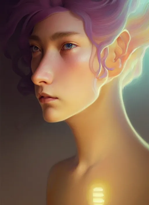 Prompt: side profile portrait by hsiao ron cheng and christophe vacher with imogen poots as gloomhaven paladin, pastel colors 5 4 k rtx volumetric light concept studio matte painting digital illustration fanart artstation by rob rey, artgerm, lawren harris, thomas blackshear, magali villeneuve, jeremy lipkin, eve ventrue