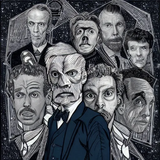 Image similar to portrait of doctor who, mash - up between mc escher and vincent van gogh