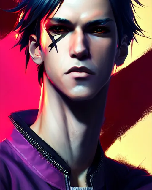 Prompt: portrait of a male punk, street clothes, cyberpunk 2 0 7 7, face like ester exposito, blonde shinkai makoto studio ghibli studio key hideaki anno sakimichan stanley artgerm lau rossdraws james jean marc simonetti elegant highly detailed digital painting artstation pixiv