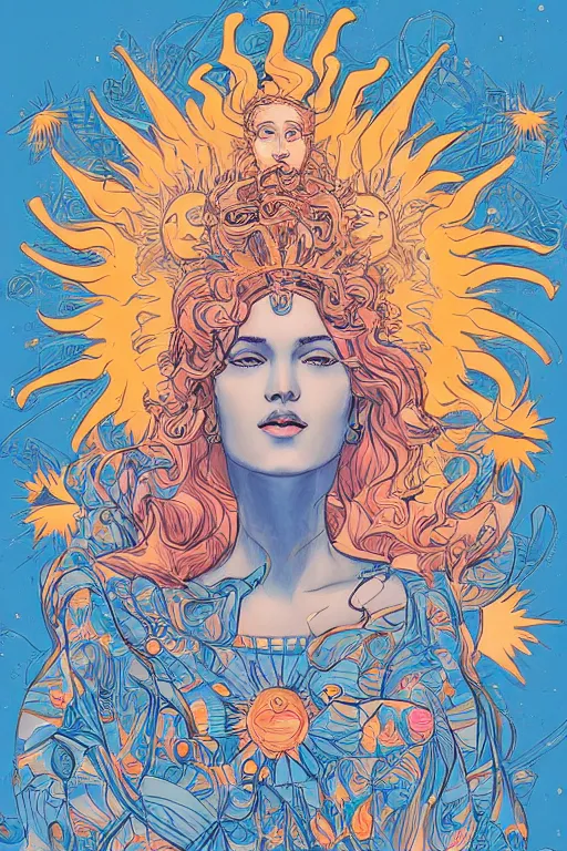 Image similar to beautiful goddess of the sun in the style of James Jean, trending on artstation, artstationHD, artstationHQ, unreal engine, 4k, 8k