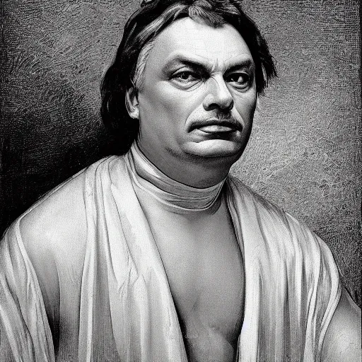 Image similar to a portrait of viktor orbán in the style of The Fallen Angel (1847) painting by Alexandre Cabanel