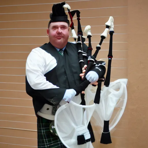 Prompt: bagpipes made from a foley catheter collection bag and clear tubing